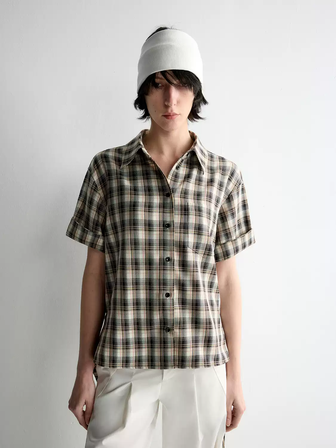 Checked cotton-textured silk shirt