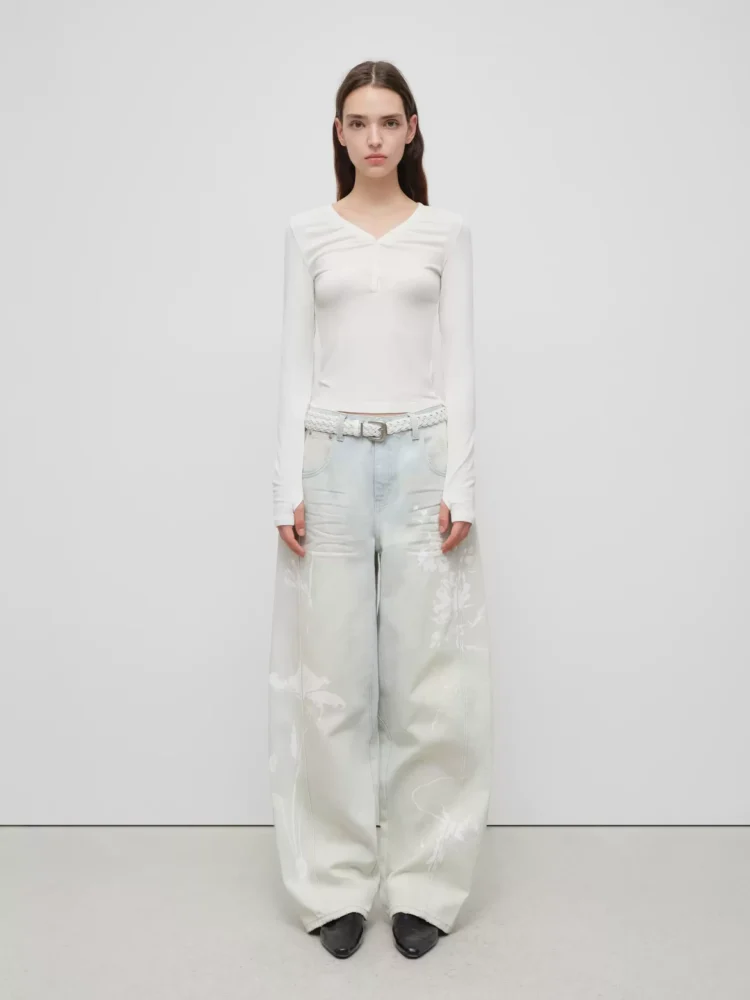 Hand-painted floral printed jeans