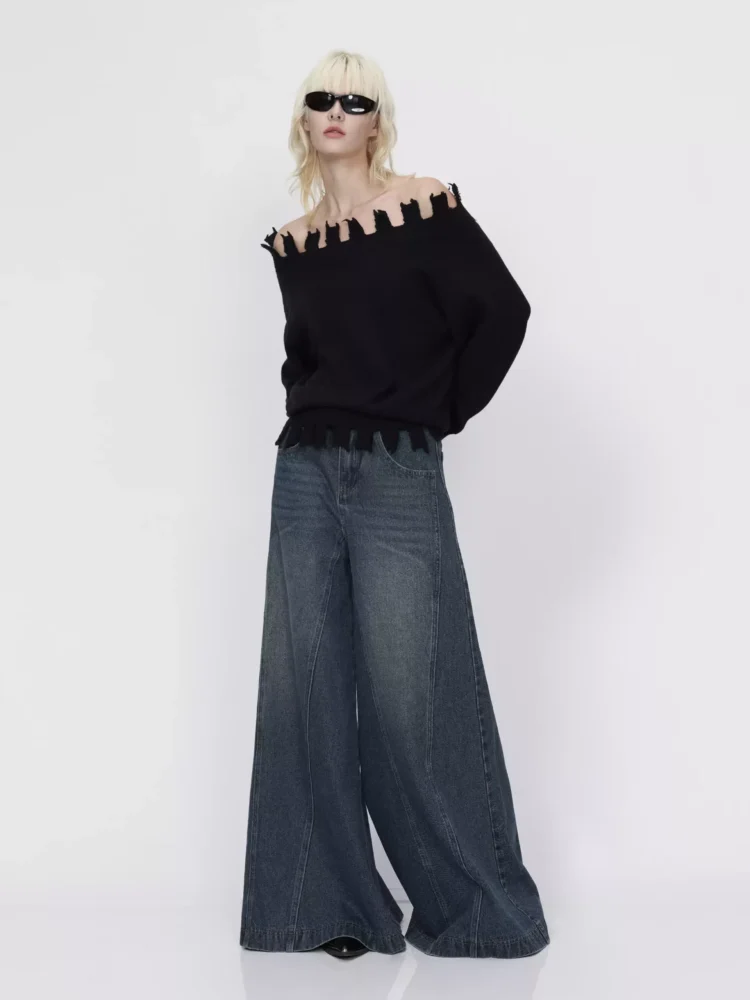 A-line slimming flared denim culopants