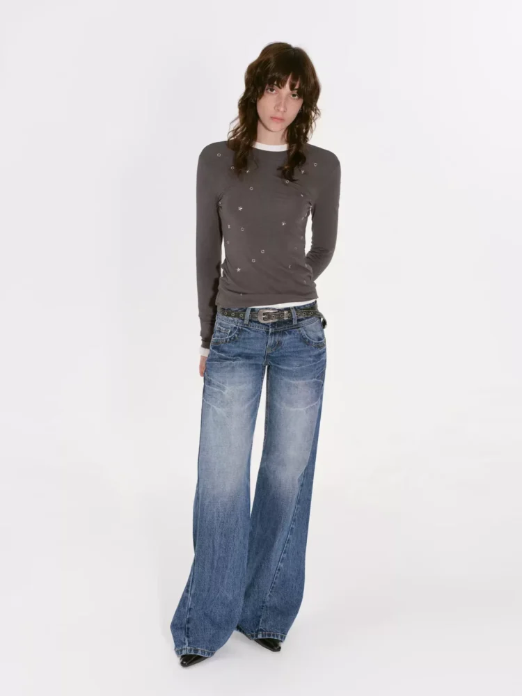 High street low-waisted loose straight-leg jeans