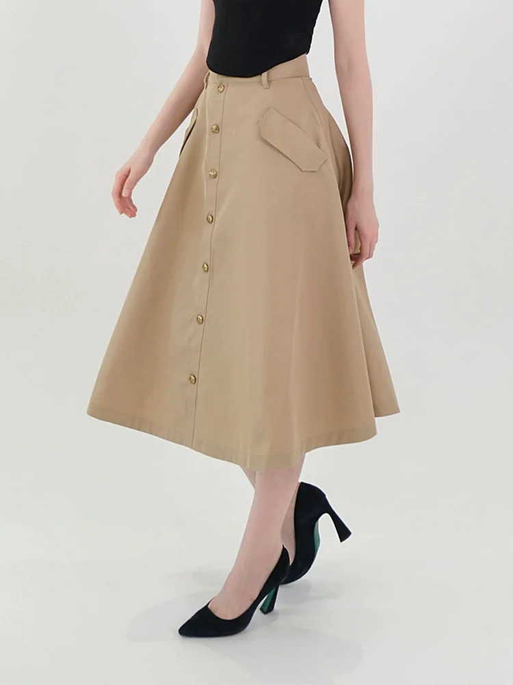 Khaki A-line pleated half umbrella skirt