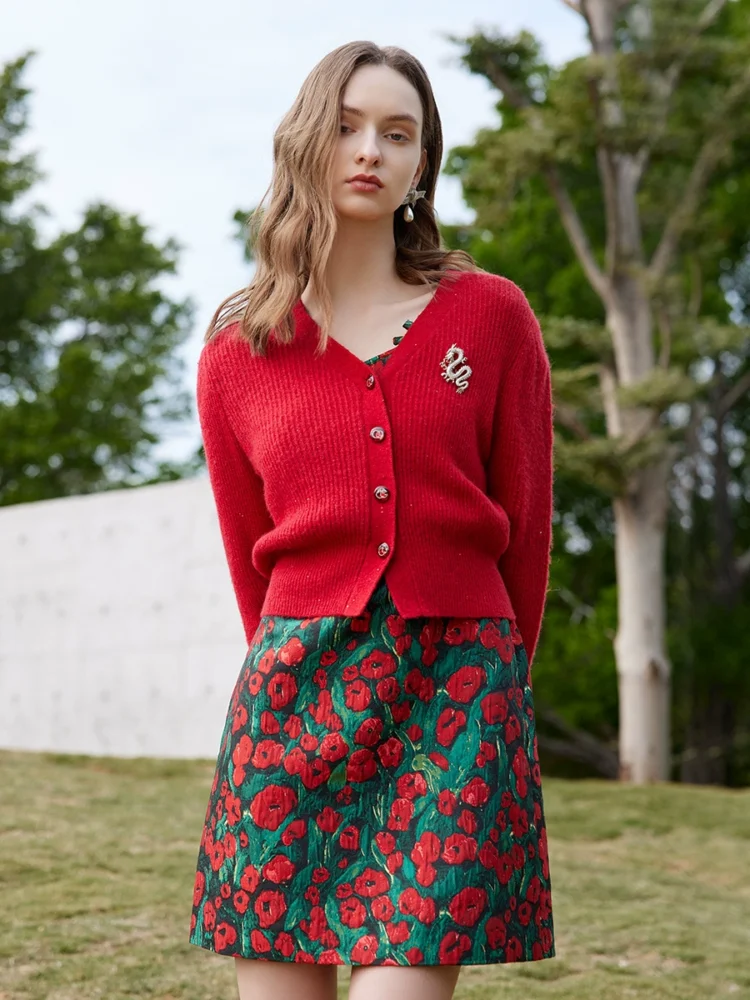 A bright red wool knitted sweater