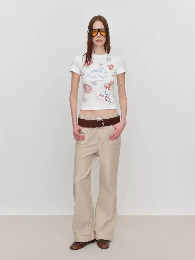 Original three-dimensional animal print embroidered T-shirt