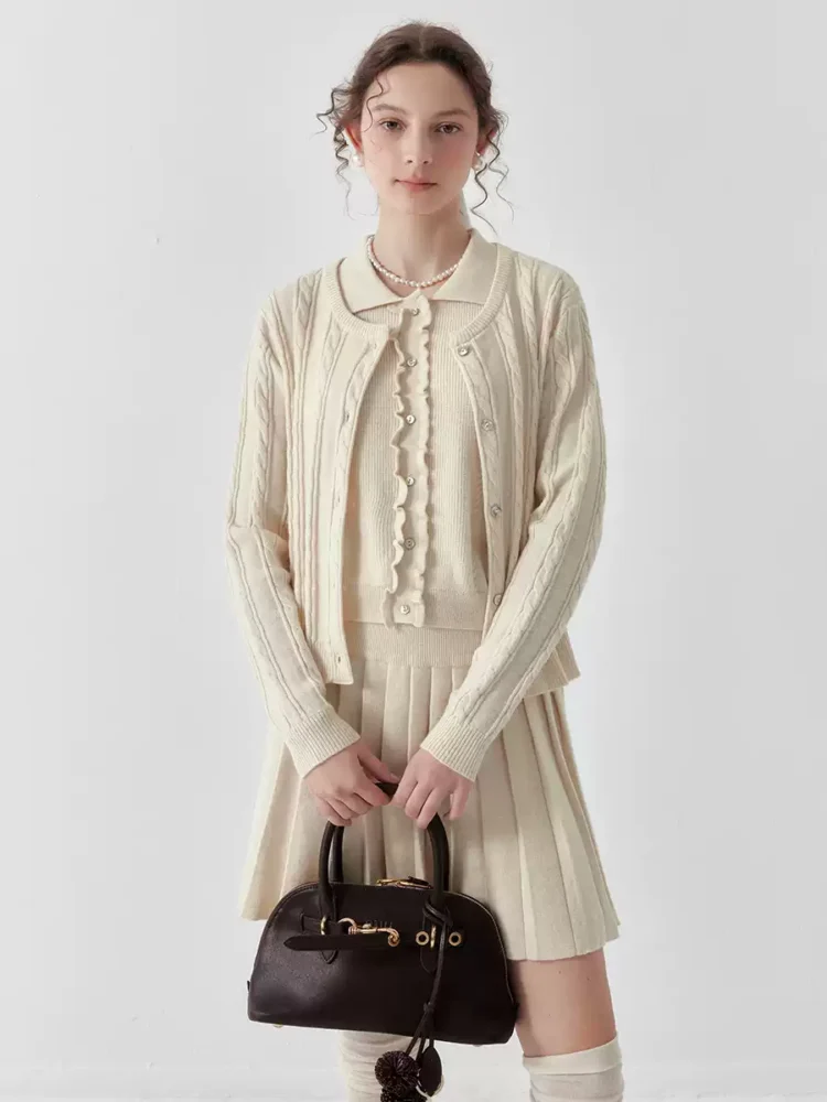 A three-piece knitted short skirt set for women