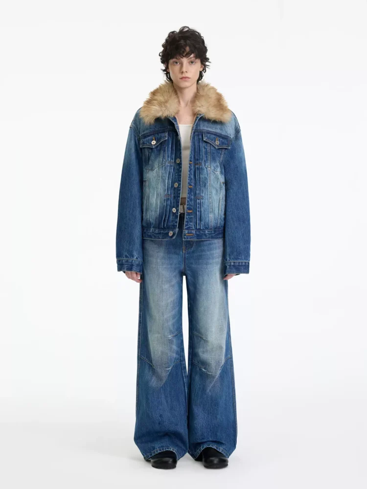 Cotton-padded warm denim suit