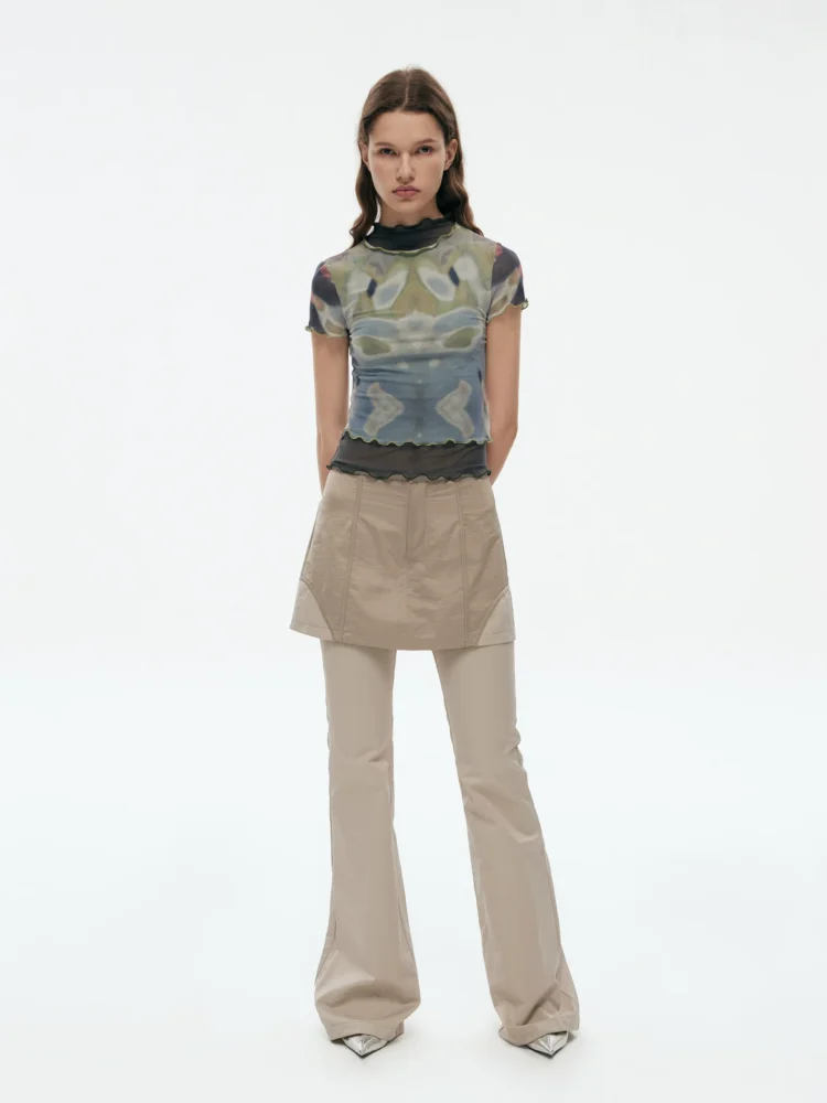 Elastic see-through thin mesh T-shirt