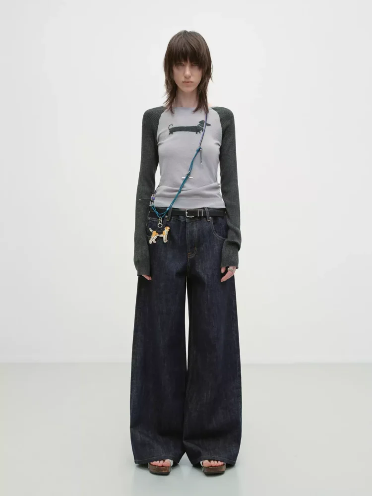 Dachshund shoulder-length long-sleeved knitted T-shirt