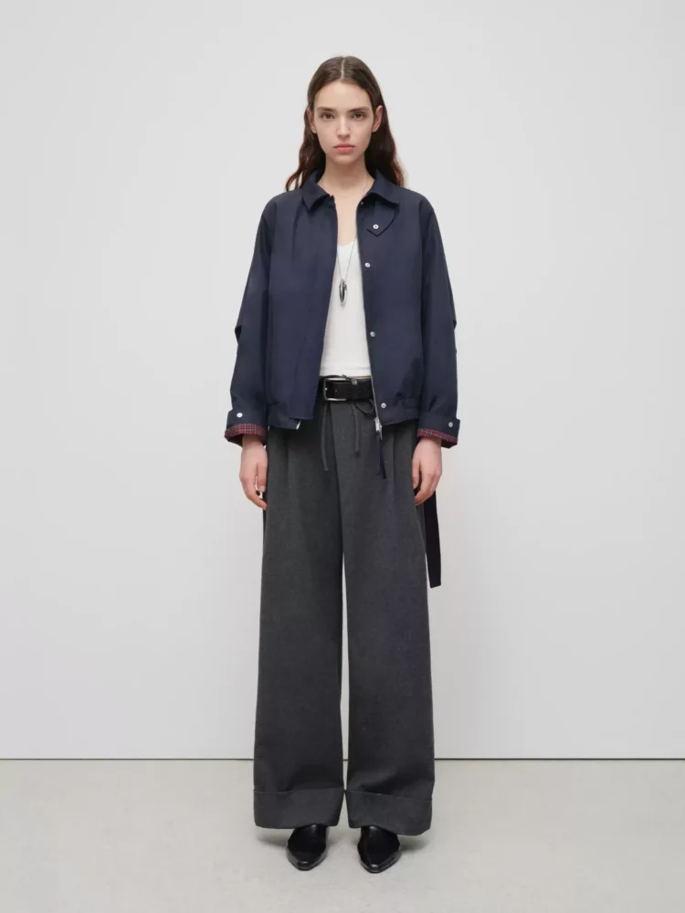 American Navy blue stand-up collar coat for women