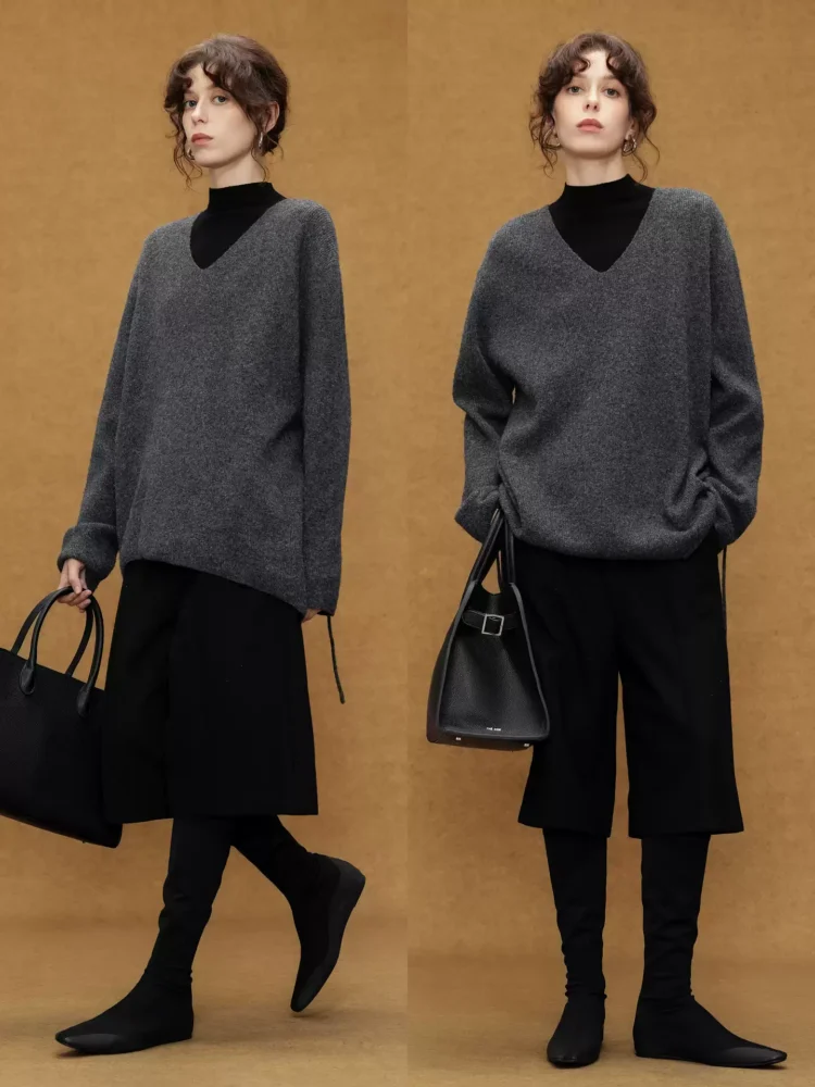 Adjustable belt loose and elegant knitted sweater