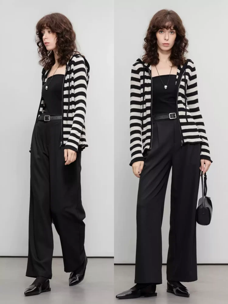 Color-blocking striped jacquard knitted sweater top