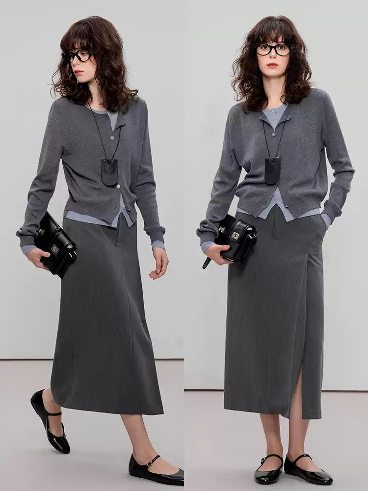 Two cardigans are fake knitted sweaters