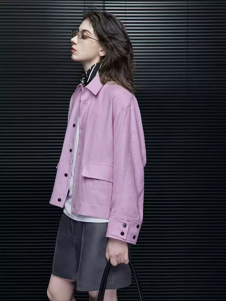 Pink linen workwear sun-protective shirt jacket for women