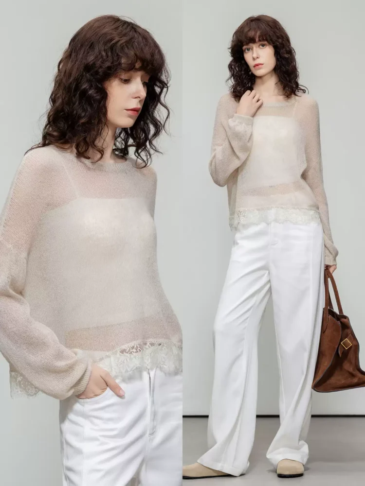 A light and thin lace patchwork knitted top