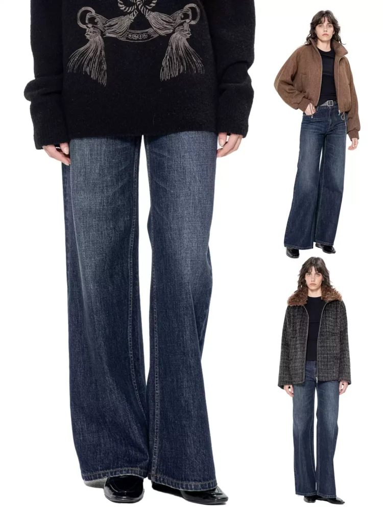 Loose and wide-leg jeans for women made of raw cattle