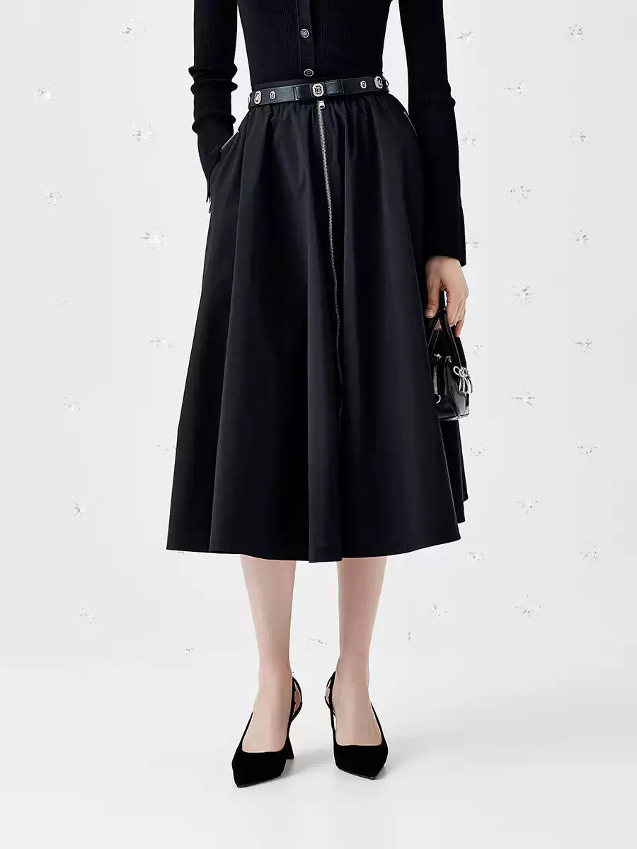 Black style fabric A-line skirt long dress