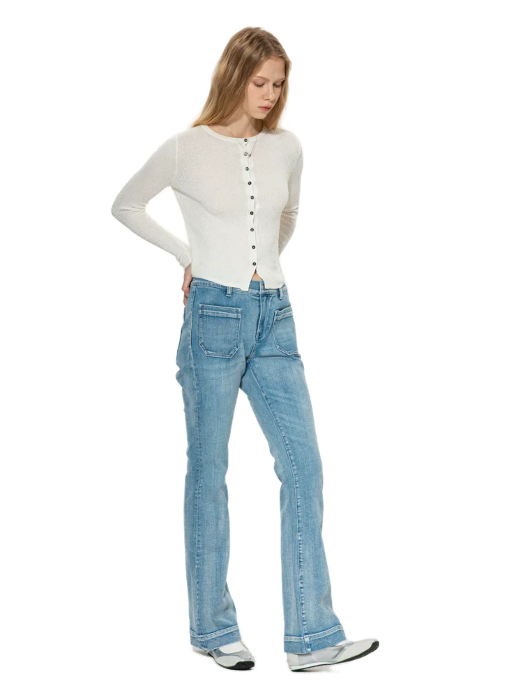 Vintage blue water-washed jeans flared pants for women