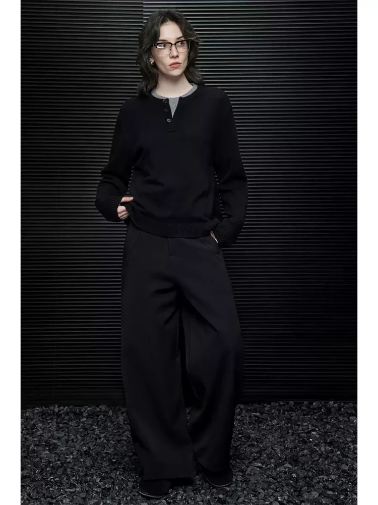Loose straight-leg slimming dress pants for women