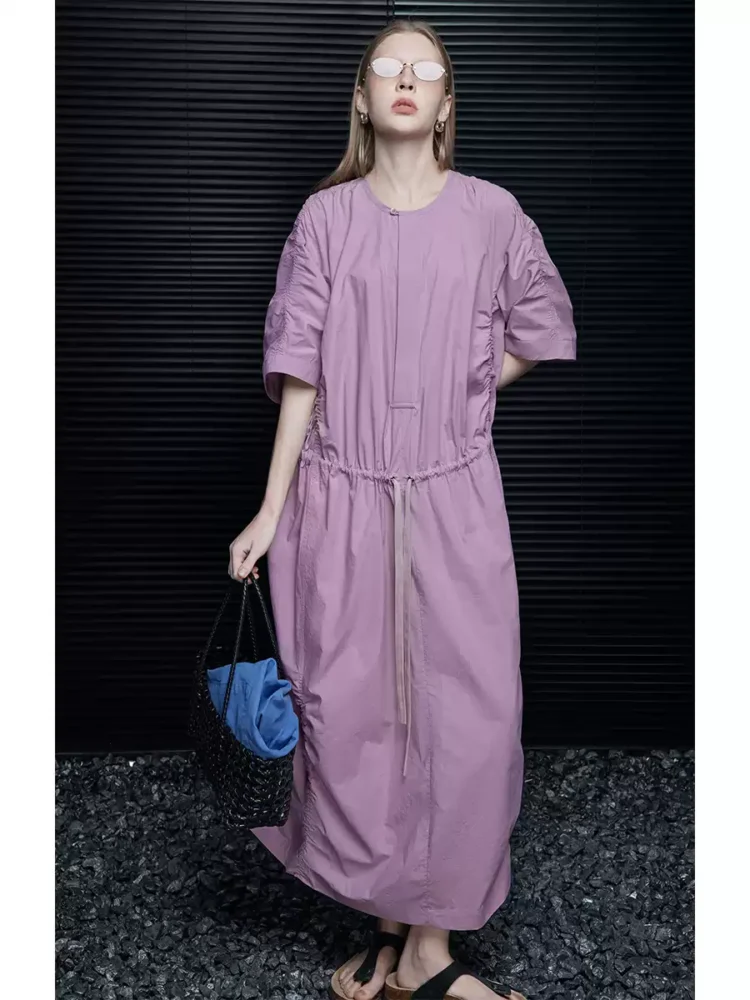 Round-neck straight-leg versatile dress for women