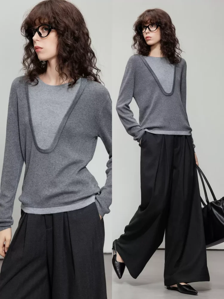 Two fake color-blocking knitted sweater tops