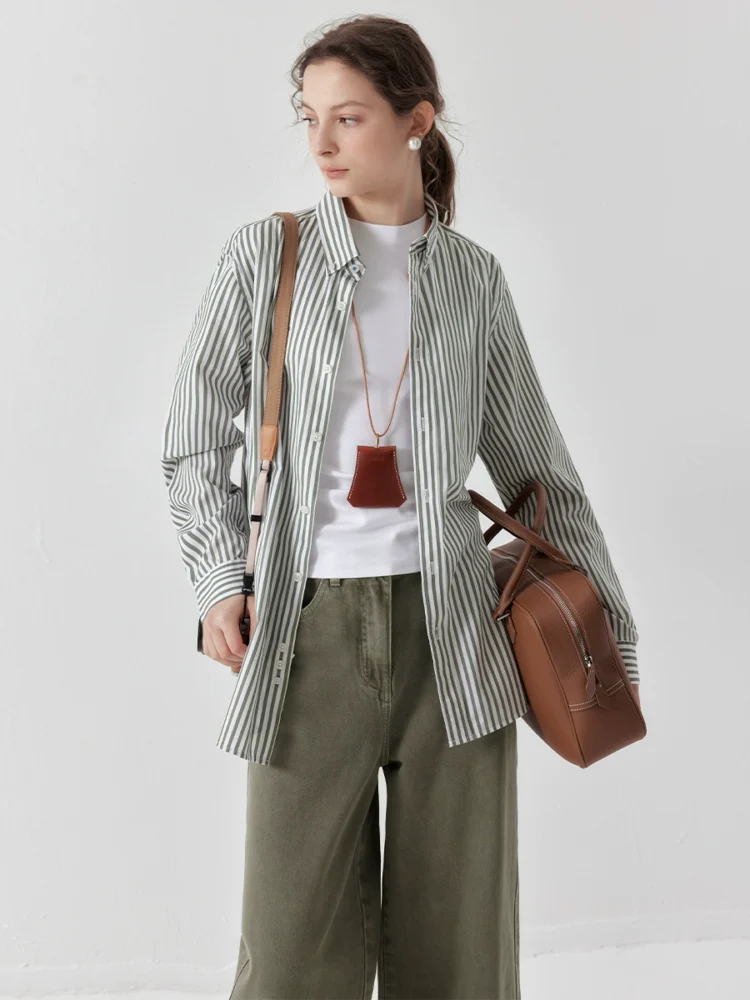 Vertical striped pure cotton shirt for women