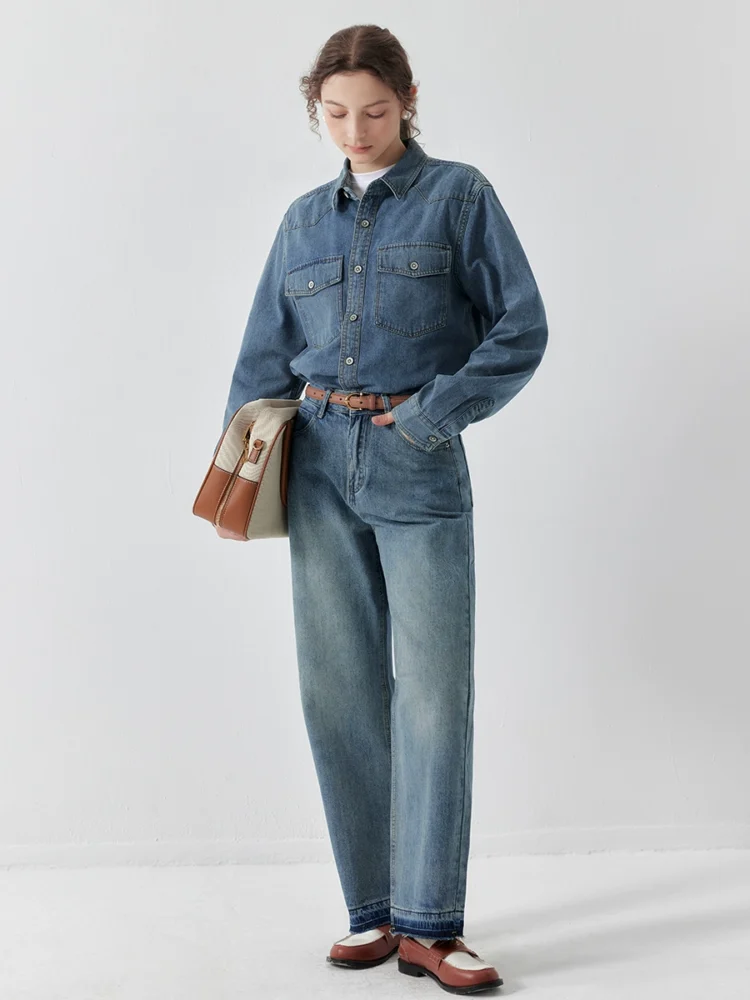 A lady's blue denim shirt