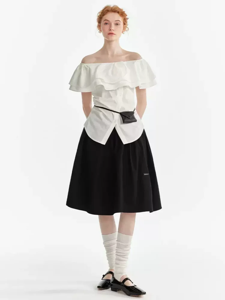 One-shoulder ruffled shirt