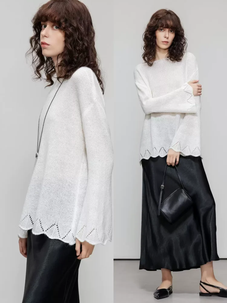 Hollowed-out round-neck sweater