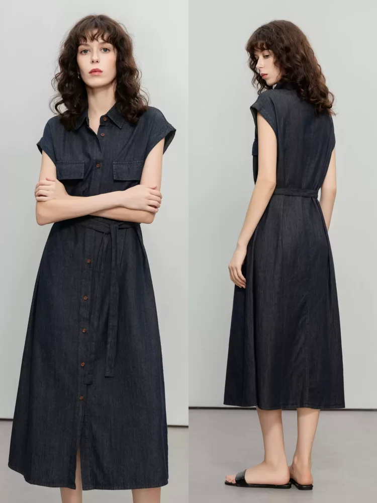 Commuter style lapel denim dress