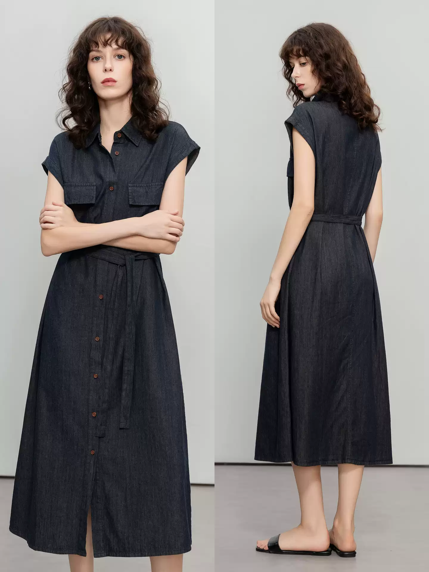 Commuter style lapel denim dress