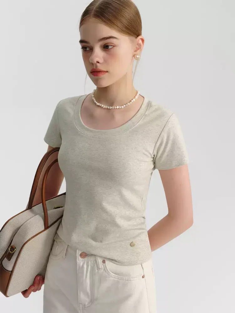 U-neck short-sleeved T-shirt for women