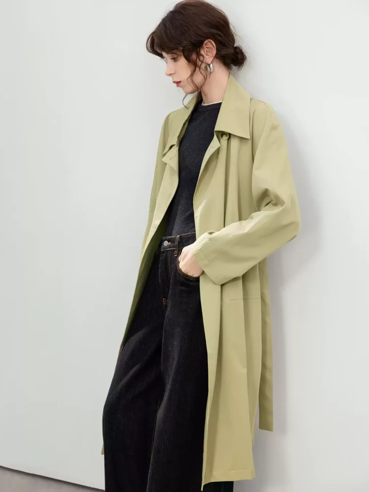 Retro British-style lapel trench coat