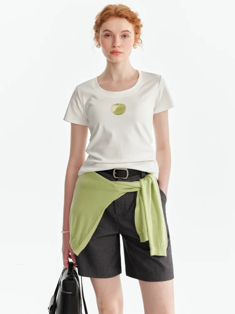 Ladies with fruit-printed round-neck short-sleeved shirts