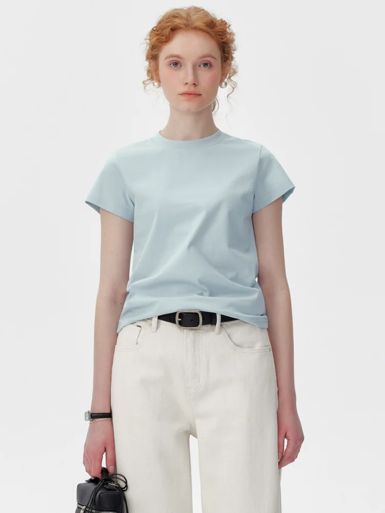 Ladies' round-neck short-sleeved full-shoulder T-shirt