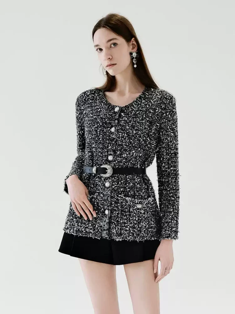 New fringed wool yarn blended knitted coat