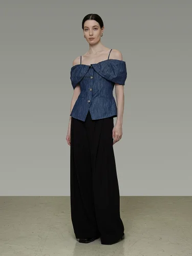 Puffed sleeve one-shoulder short-sleeved shirt